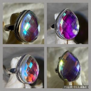 Sale * Mystic Rainbow Topaz vintage teardrop ring
